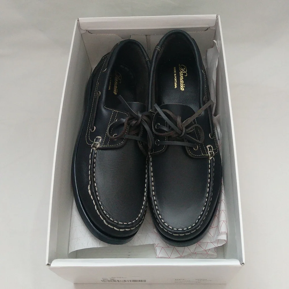 Danassa made in Portugal men's classic leather lace up boat shoes Sz 42 navy